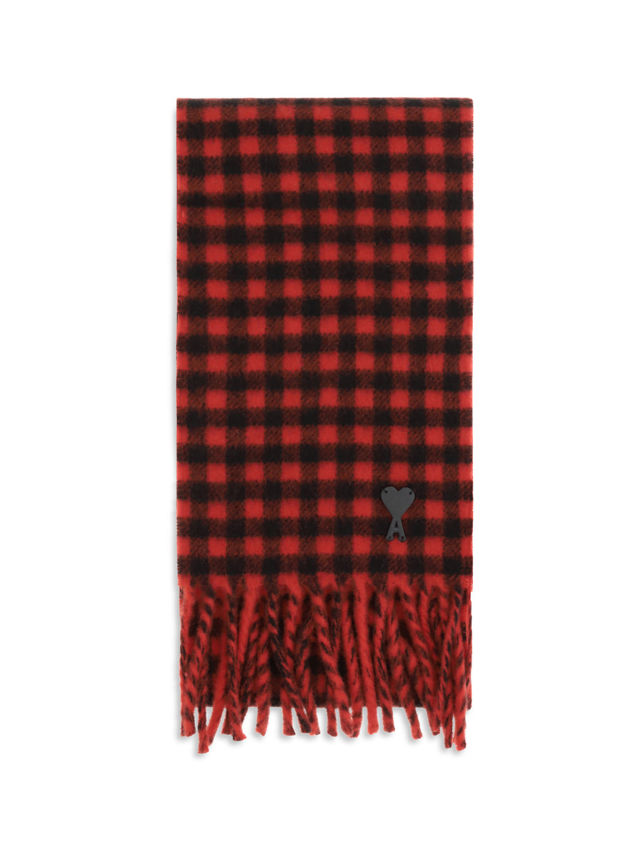 Ami De Coeur Checked Wool Scarf Rouge Rubis/ Noir Merino Ovis Aries