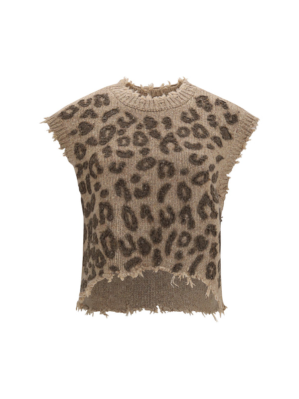 Animal-Print Cashmere Vest Multi Brown Leopard Kashmir/capra Hircus Knitwear