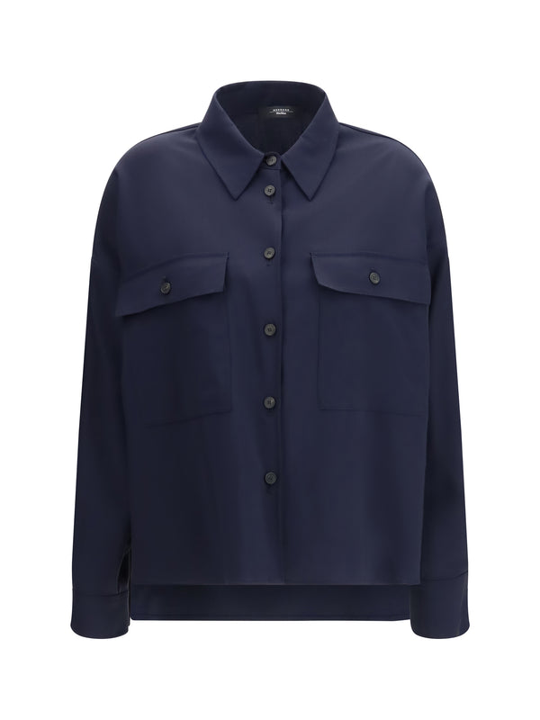 Max Mara Weekend 100% Fleece Wool Ovis Aries shirt jacket in navy