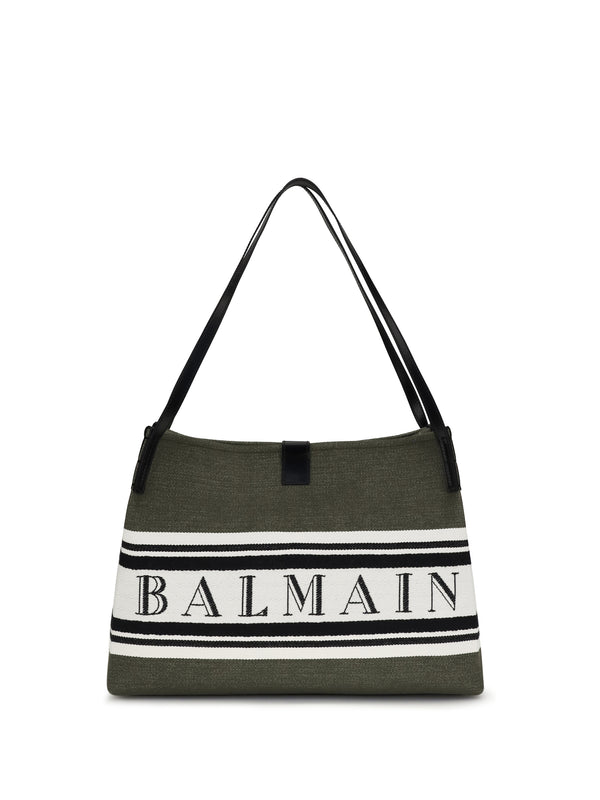 Balmain 84% Cotton; 16% Polyester (canvas body); calf leather (trim) shoulder bag in green