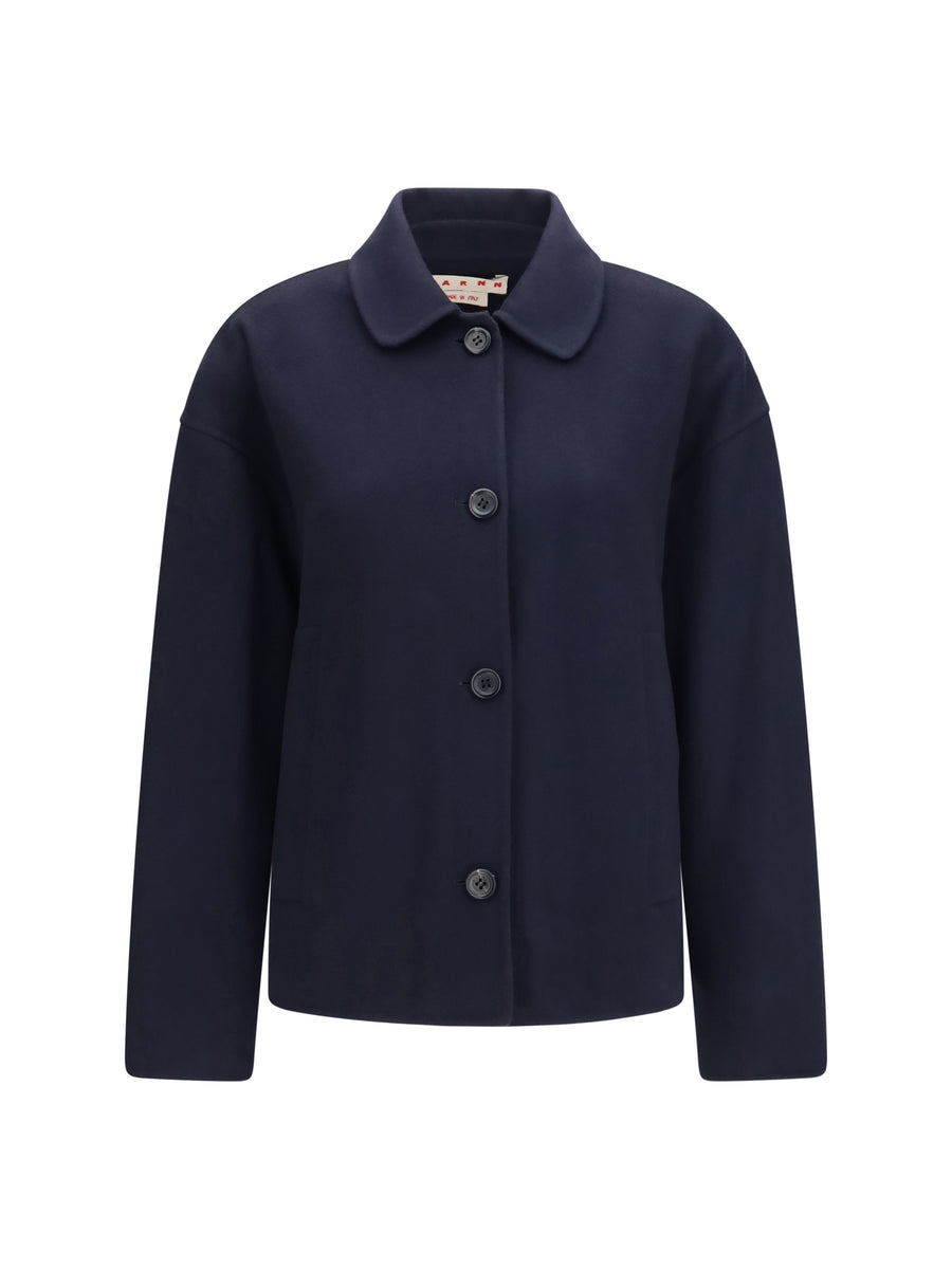 Wool Jacket With Logo Embroidery Ultramarine Fleece Ovis Aries
