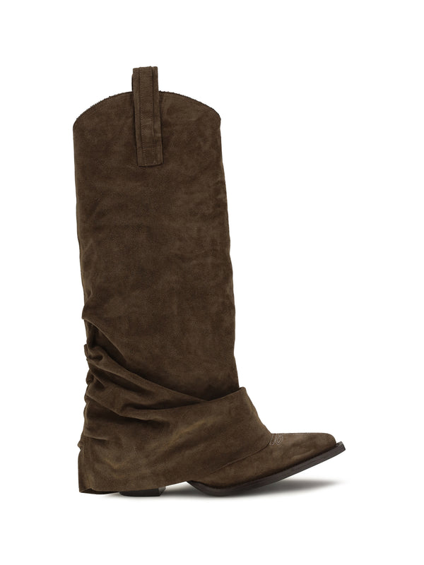 R13 Upper: 100% goatskin; Sole: 100% calf leather boots in brown