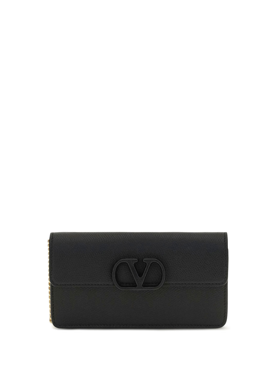Vlogo Signature Grainy Calfskin Chain Wallet Nero Calf Leather Bos Taurus
