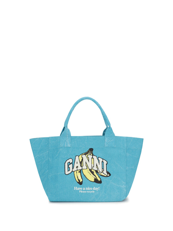 Ganni 100% recycled cotton tote bag in blue