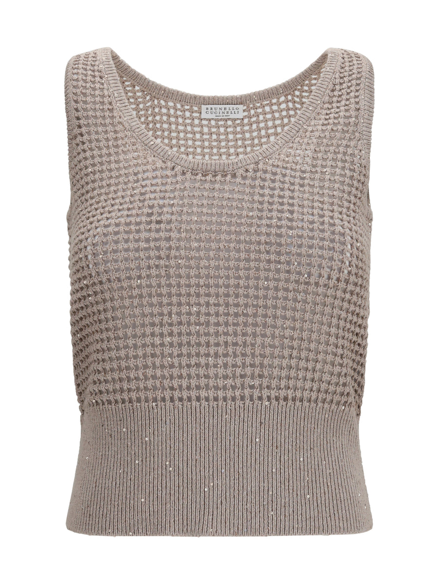 Perforated Sequin Tank Top Deserto Cotton; Polyester