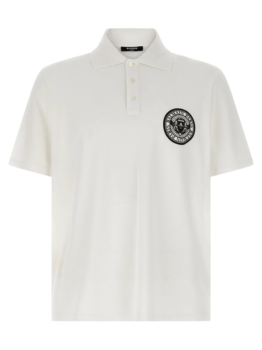 Balmain Logo-Embroidered Piqué Polo — Cream