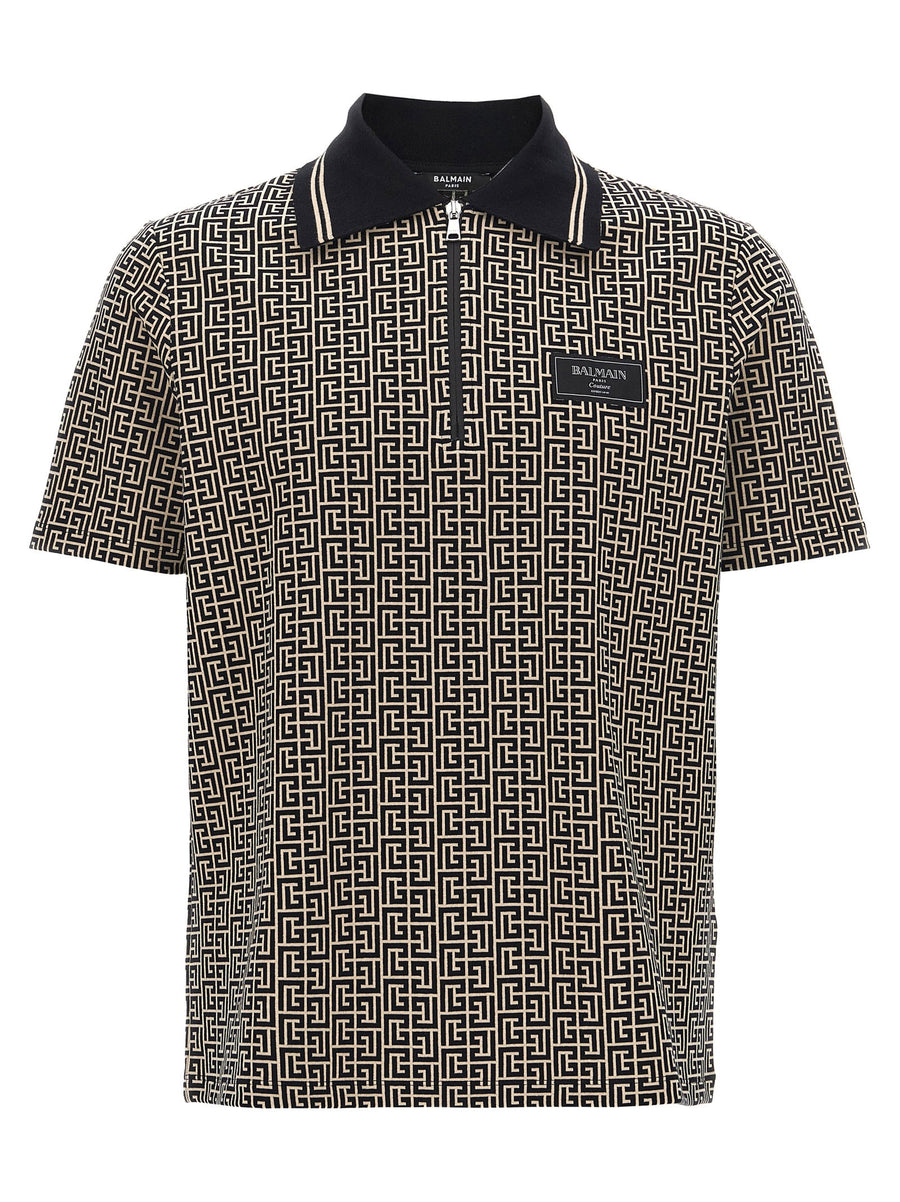Balmain Logo-Embroidered Jacquard Polo Shirt — Black