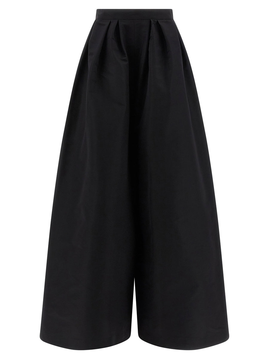Carolina Herrera Silk Faille Pleated Palazzo Pants — Black