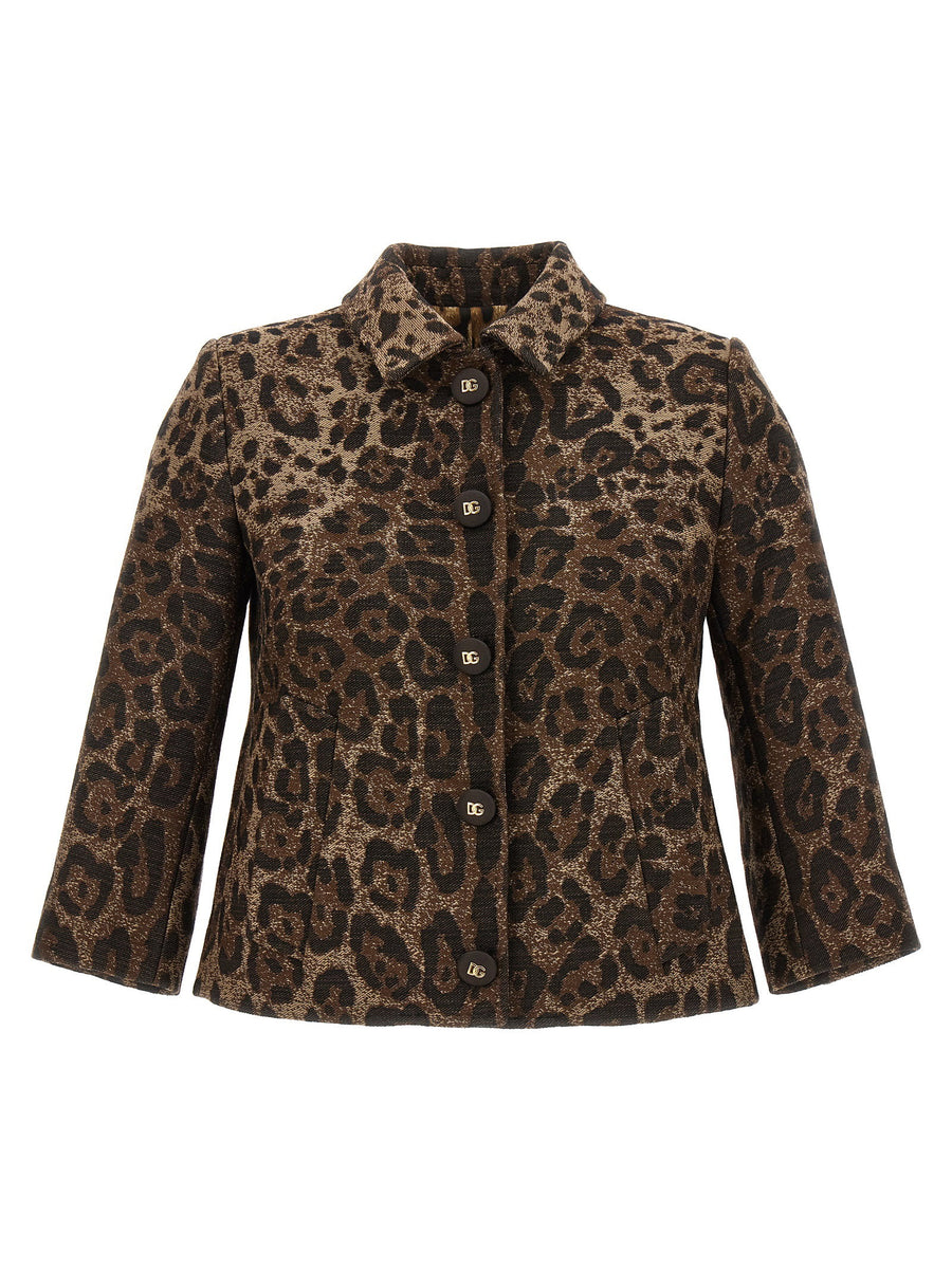 Dolce & Gabbana Leopard Jacquard Wool Blazer — Brown