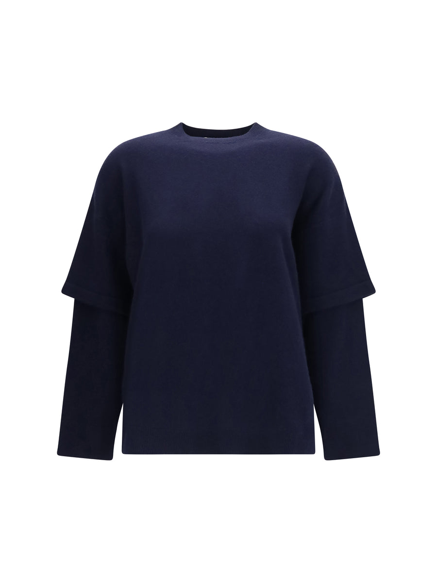 Troy Double-Sleeve Cashmere Sweater Blue