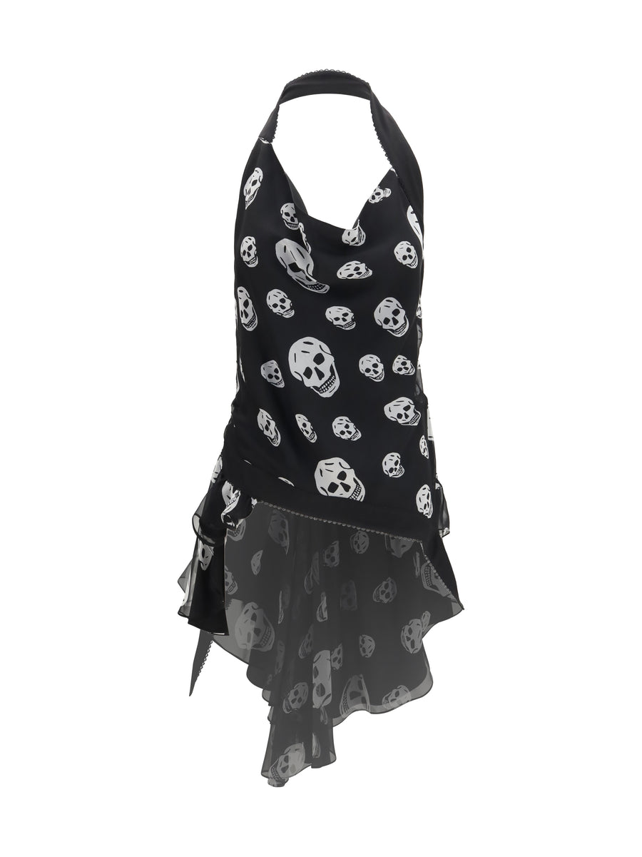 Halter Silk Top Black - White