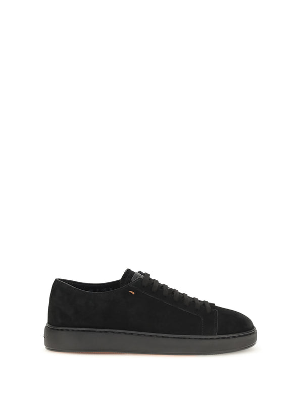 Santoni Upper: 100% calf leather suede; Sole: 100% rubber sneaker in black