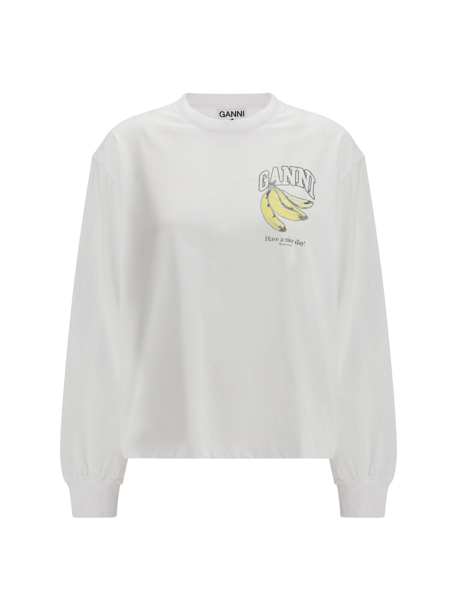 Ganni 100% Cotton long-sleeve t-shirt in white