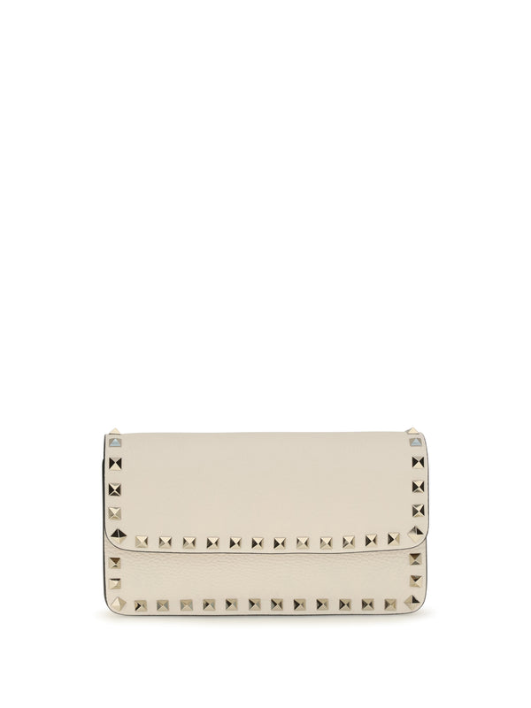 Valentino Garavani 100% calf leather chain wallet in beige