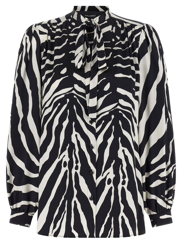 Dolce & Gabbana Zebra-Print Silk Shirt — Black