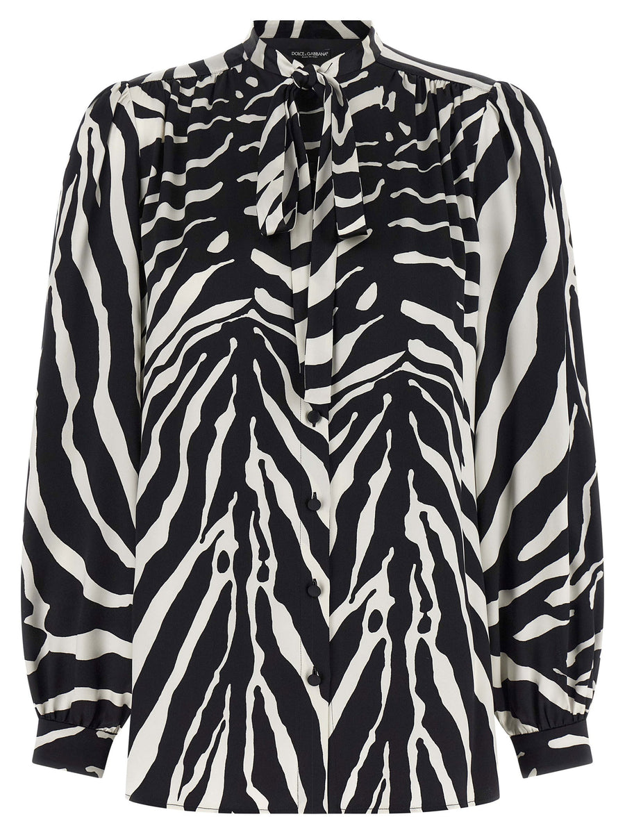 Dolce & Gabbana Zebra-Print Silk Shirt — Black