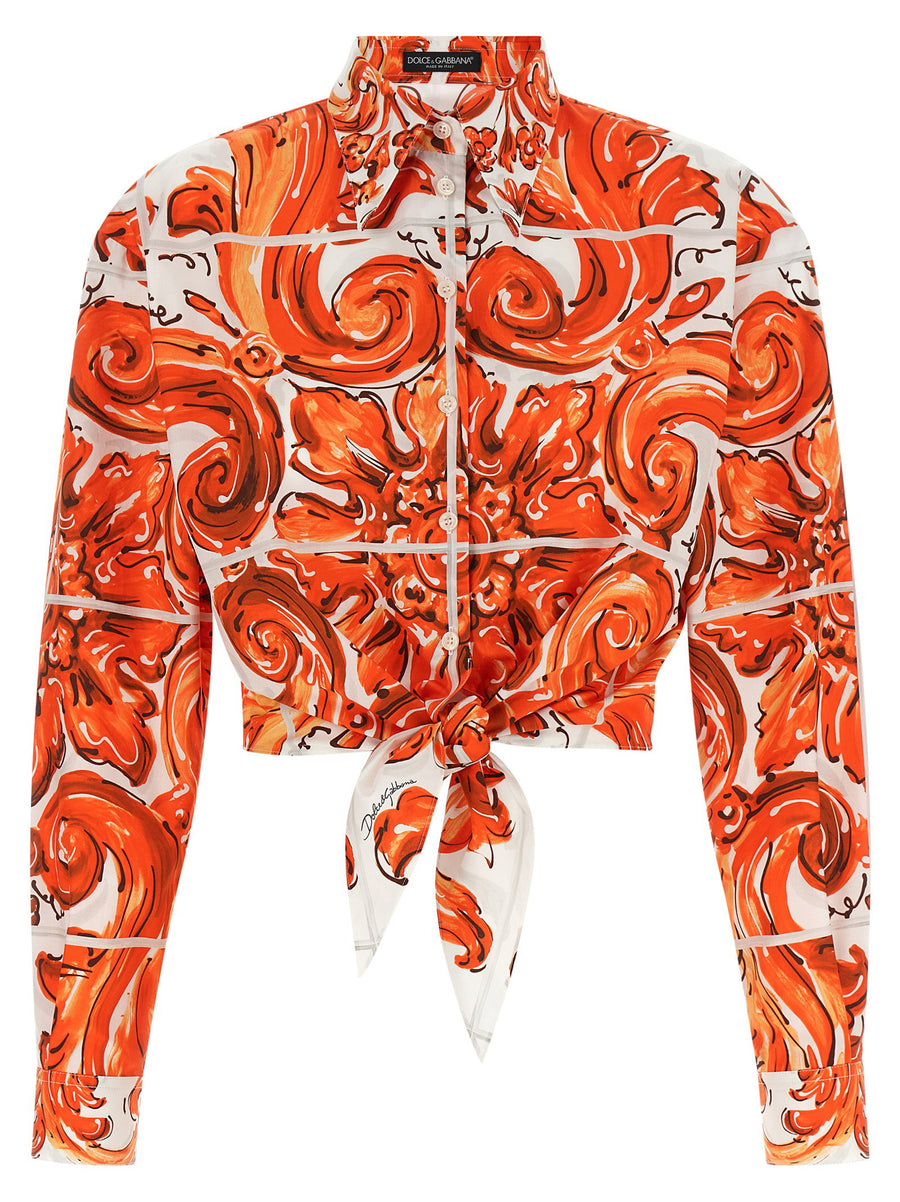 Dolce & Gabbana Maiolica-Print Poplin Shirt — Red