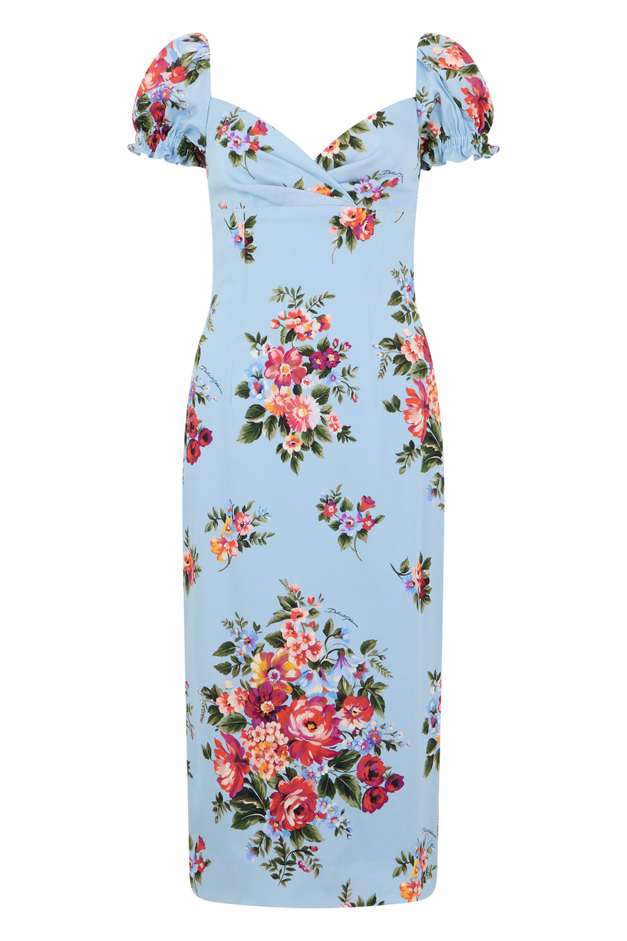 Midi Silk Dress Light Blue Floral