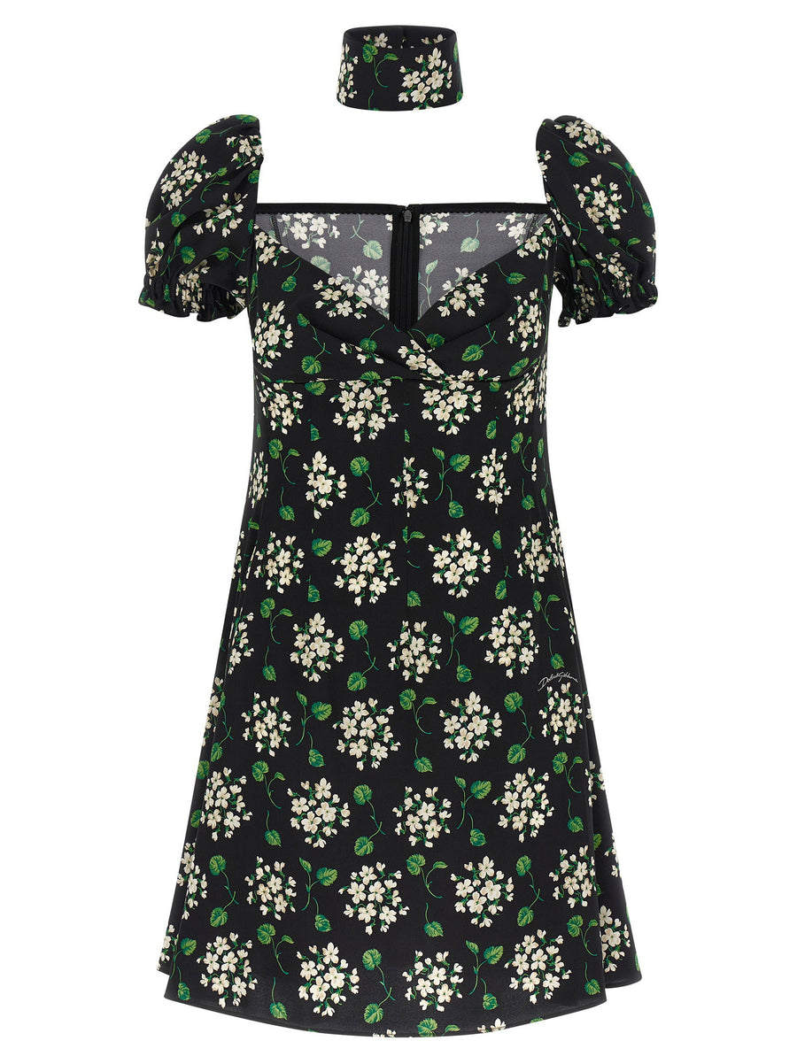 Dolce & Gabbana Floral Silk Charmeuse Dress — Black