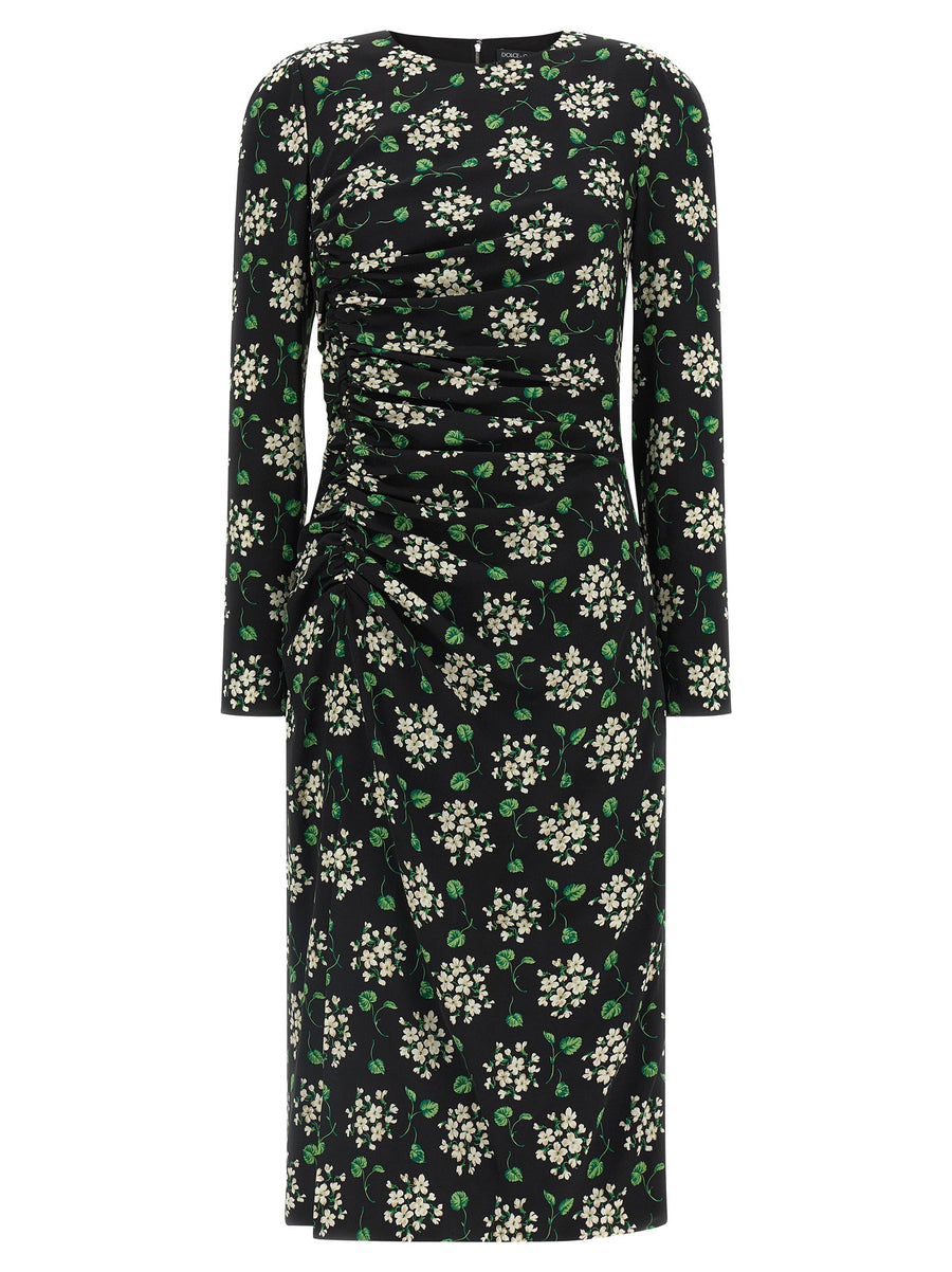 Dolce & Gabbana Floral-Print Silk Charmeuse Dress — Black