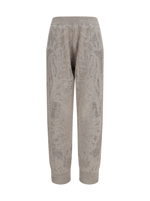 Track Dazzling Water Lillies Pants Beige Freddo Linen; Cotton