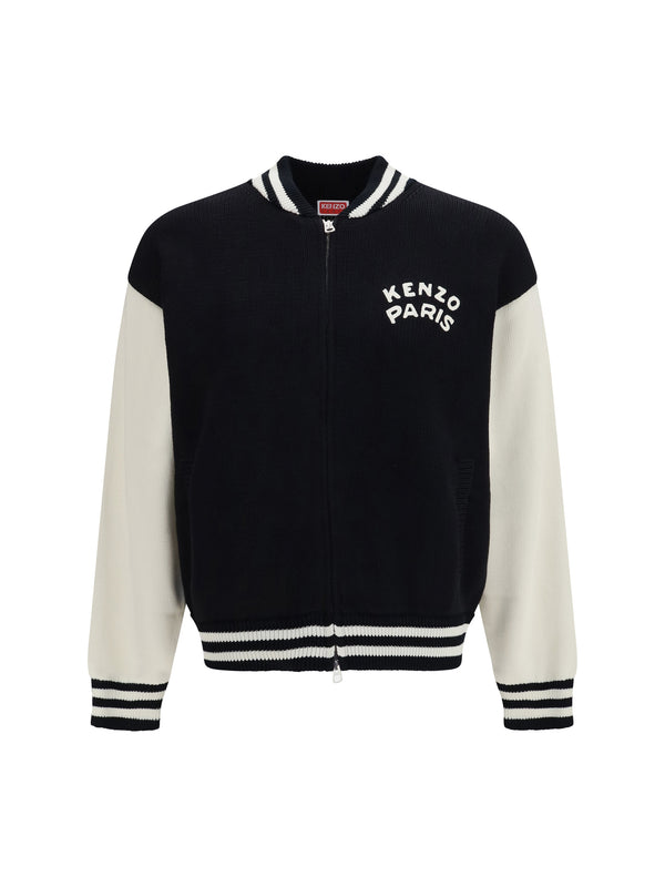Kenzo Paris Emblem Varsity Cardigan Black Cotton; Nylon