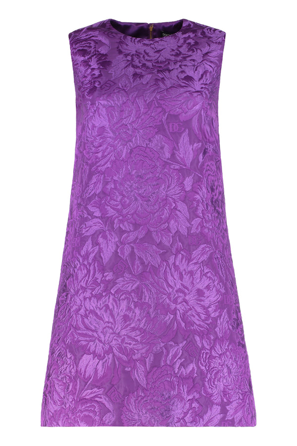 Jacquard Mini Dress Purple Cotton