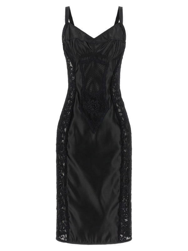 Dolce & Gabbana ساتان ودانتيل كورسيه فستان — أسود