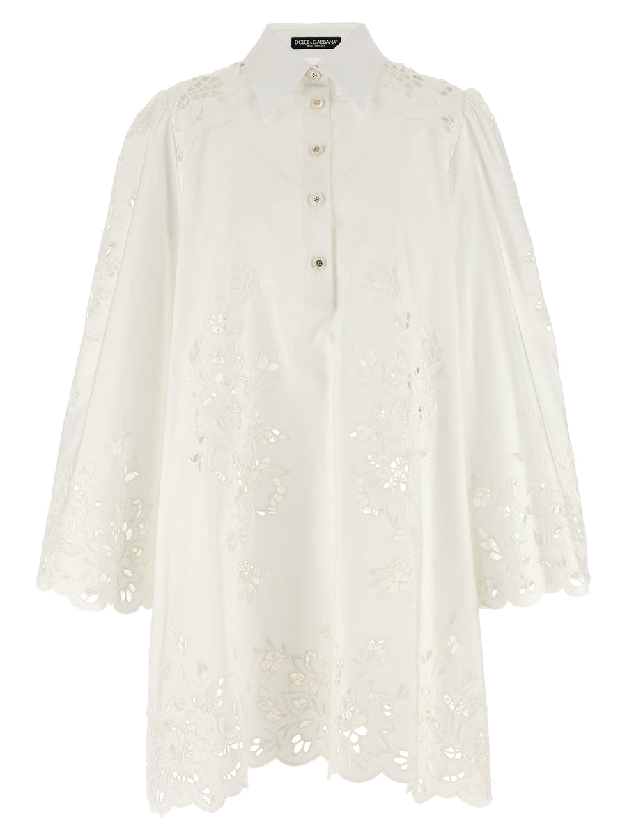 Dolce & Gabbana Cut-Out Embroidered Shirt Dress — White