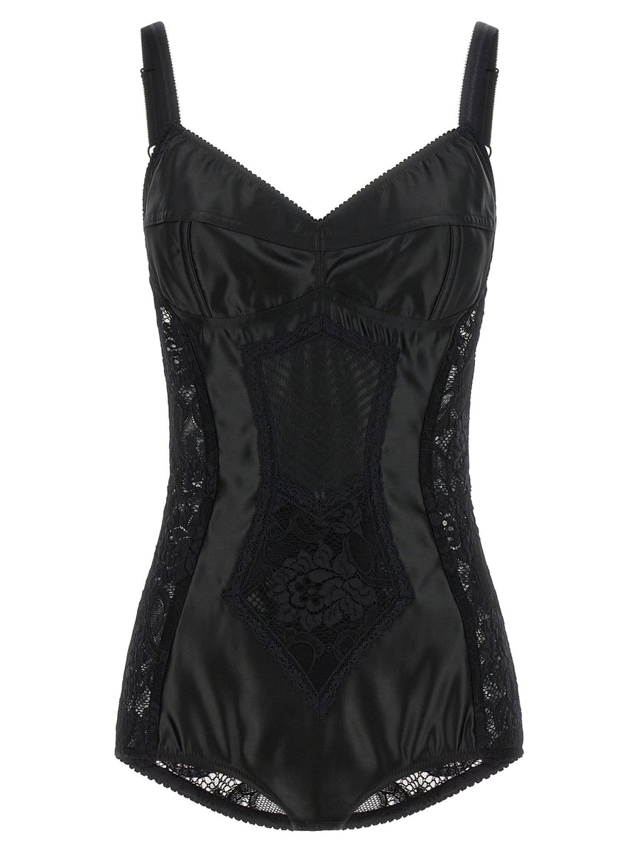 Dolce & Gabbana Satin and Lace Corsetry Bodysuit — Black