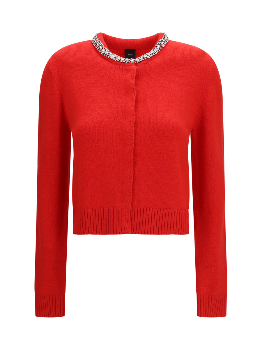 Colonia Cardigan With Jewel Collar Rosso Ibisco