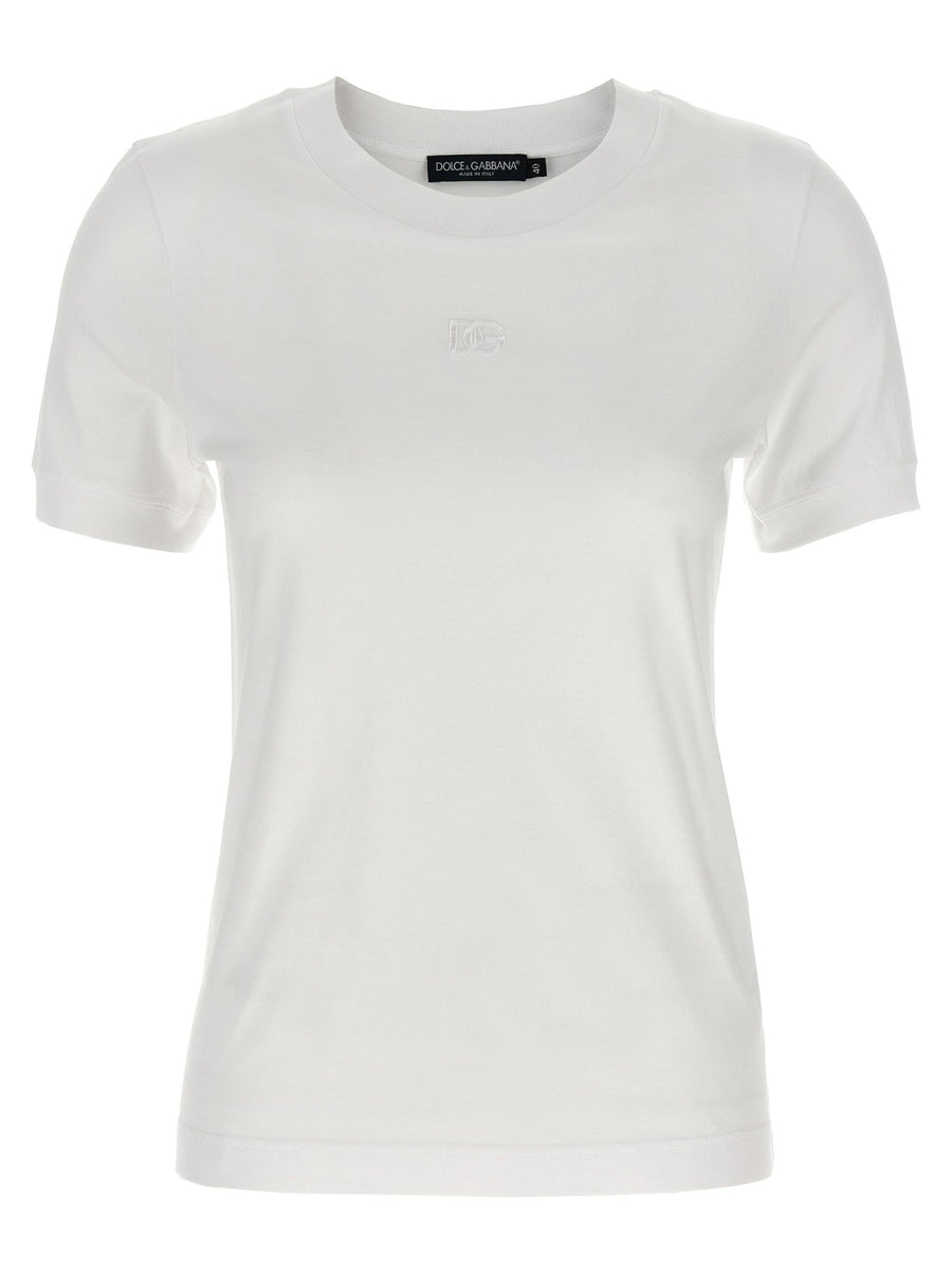 Dolce & Gabbana Logo-Embroidered Cotton T-Shirt — White