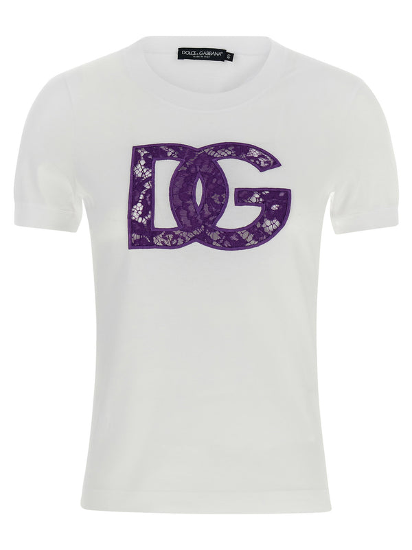 Dolce & Gabbana دانتيل شعار تي شيرت — أبيض