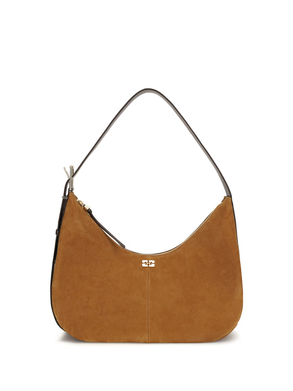 Ganni 100% recycled polyester shoulder bag in brown