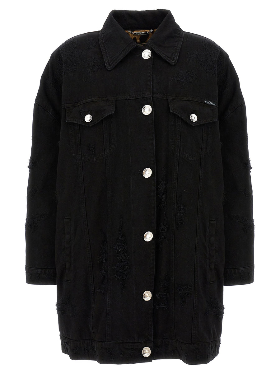 Dolce & Gabbana Used-Effect Denim Jacket — Black