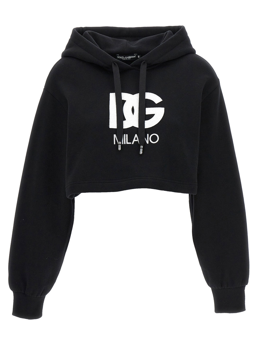 Dolce & Gabbana Logo-Embroidered Hoodie — Black