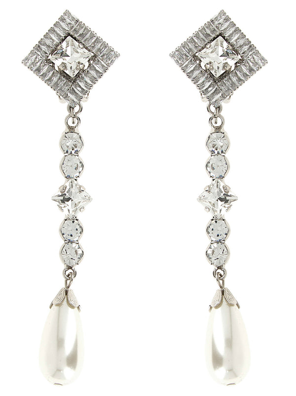 Alessandra Rich Crystal and Pearl Chandelier Earrings — Silver