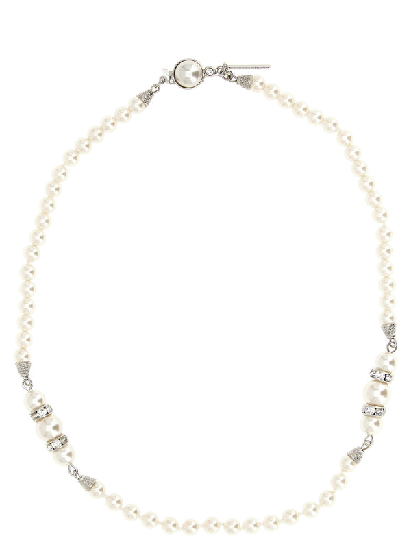 Alessandra Rich Pearl and Crystal Strand Necklace — White