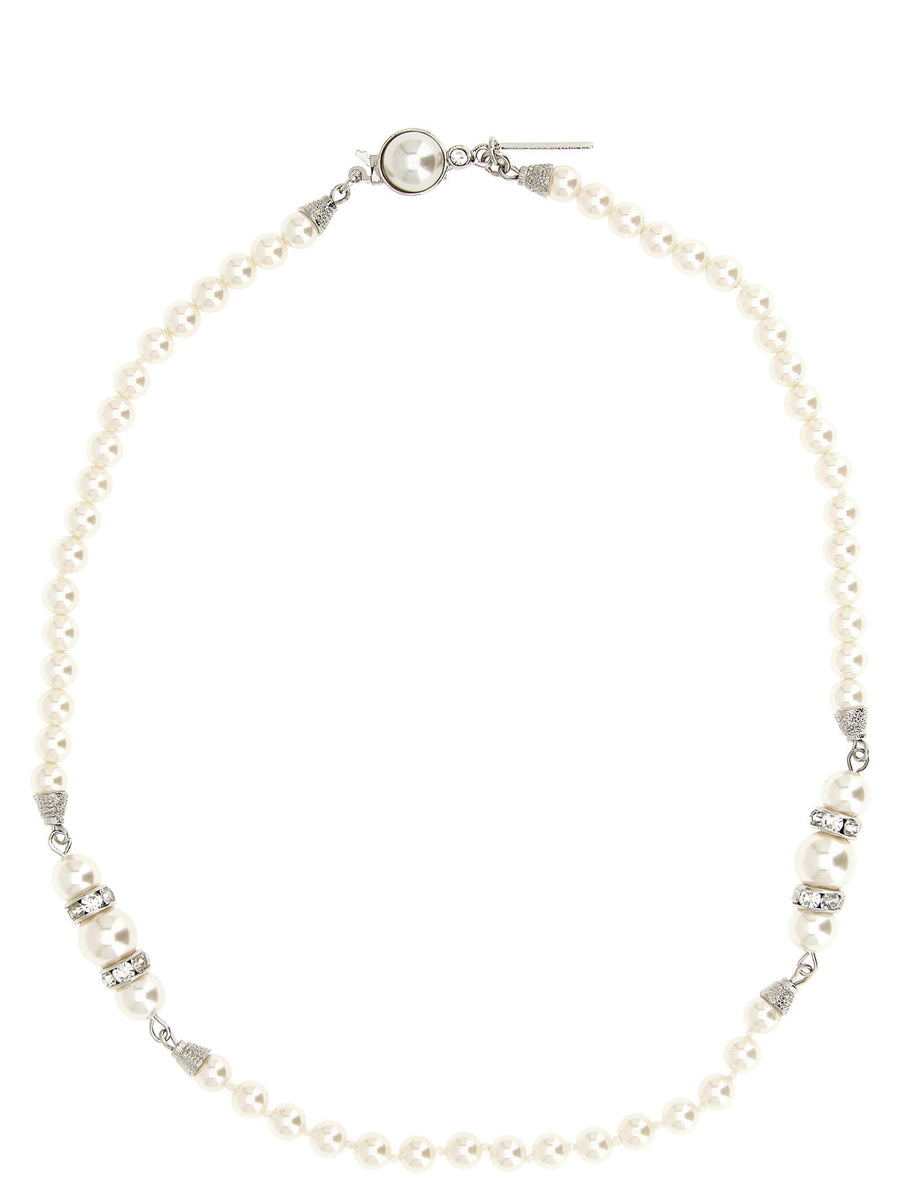 Alessandra Rich Pearl and Crystal Strand Necklace — White