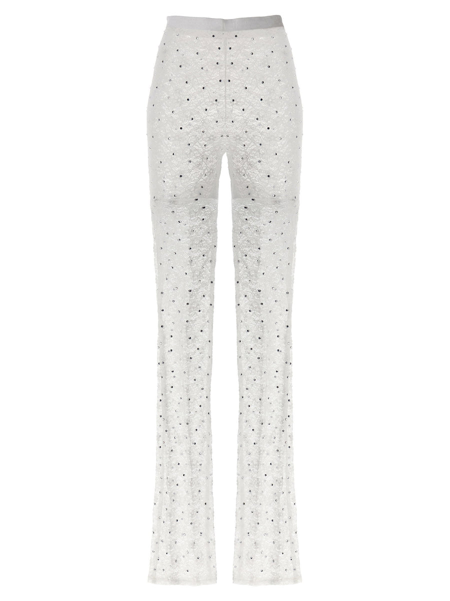 Alessandra Rich Rhinestone-Embellished Lace Leggings — White
