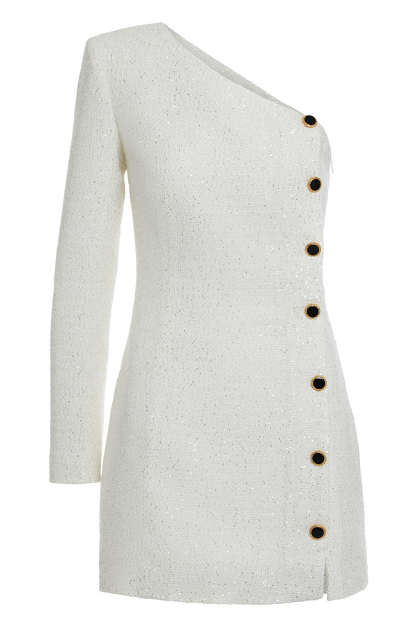 Mini Knitted Dress With Decorative Buttons White Polyamide