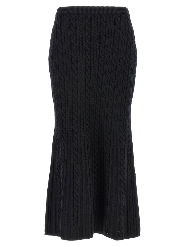 Alessandra Rich Cable-Knit Wool Skirt — Black