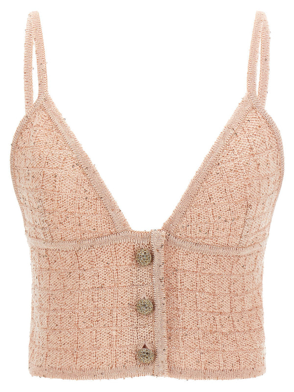 Alessandra Rich Sequin-Embellished Wool Blend Tank Top — Pink