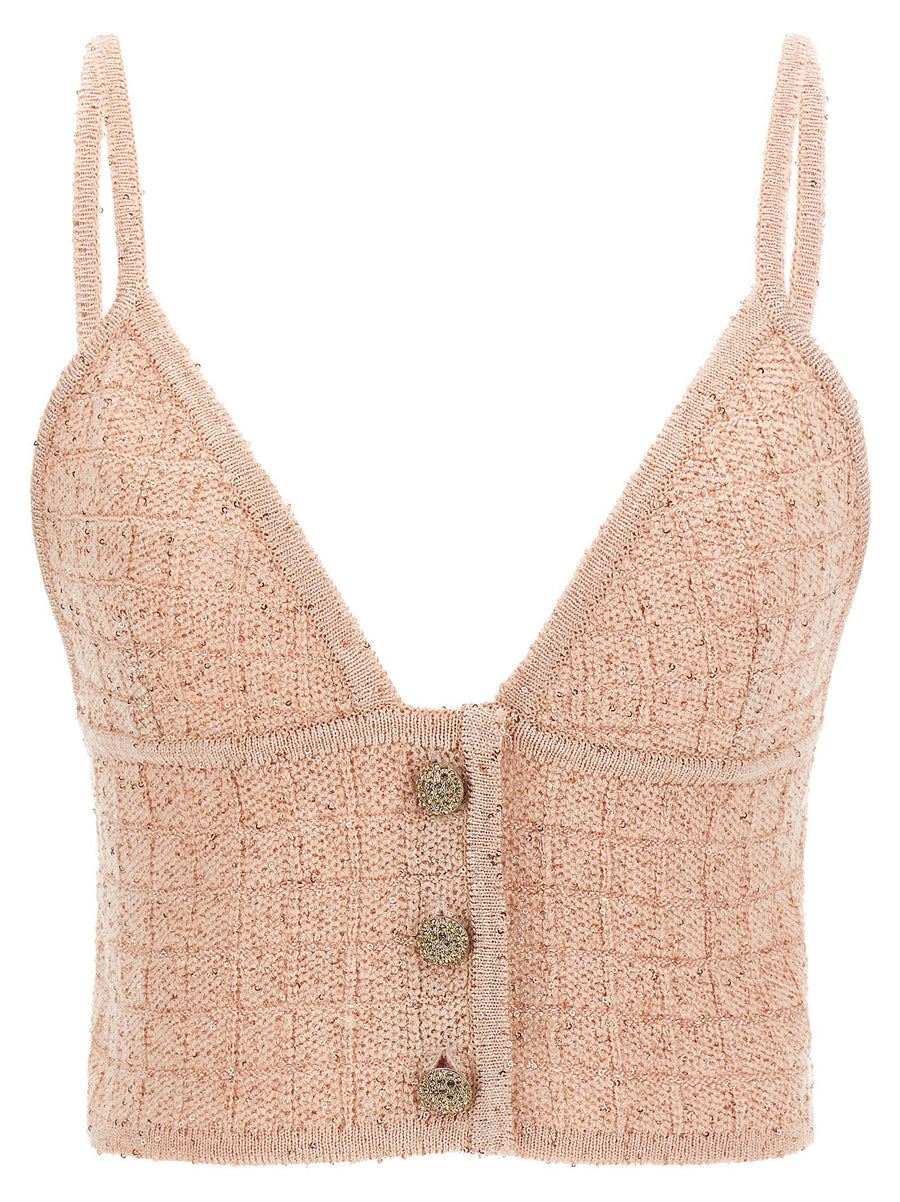 Alessandra Rich Sequin-Embellished Wool Blend Tank Top — Pink