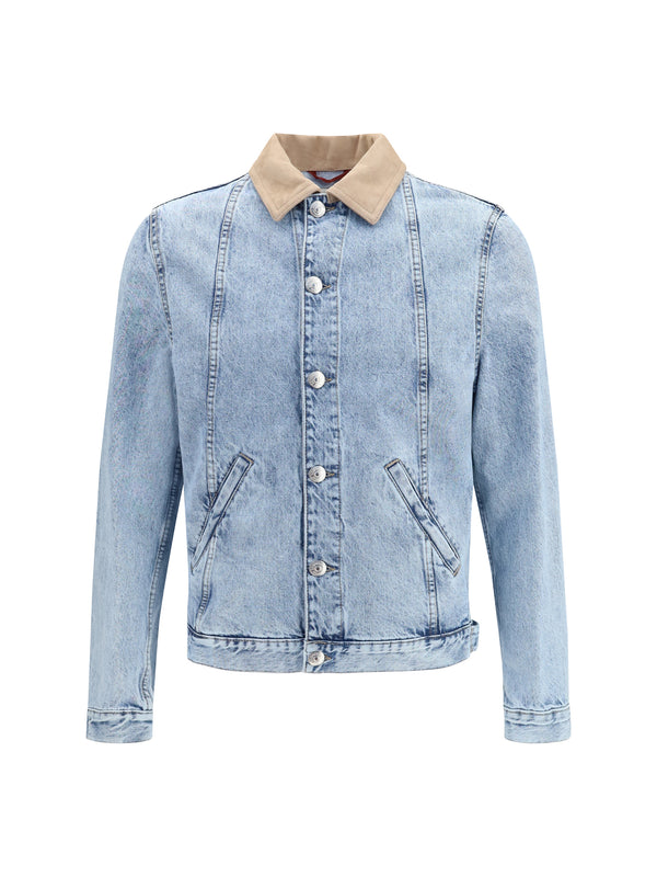 Denim Jacket With Suede Collar Light Cotton