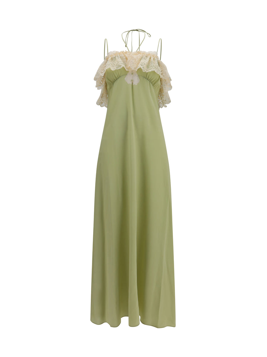 Silk Dress With Lace Details Dusty Green
