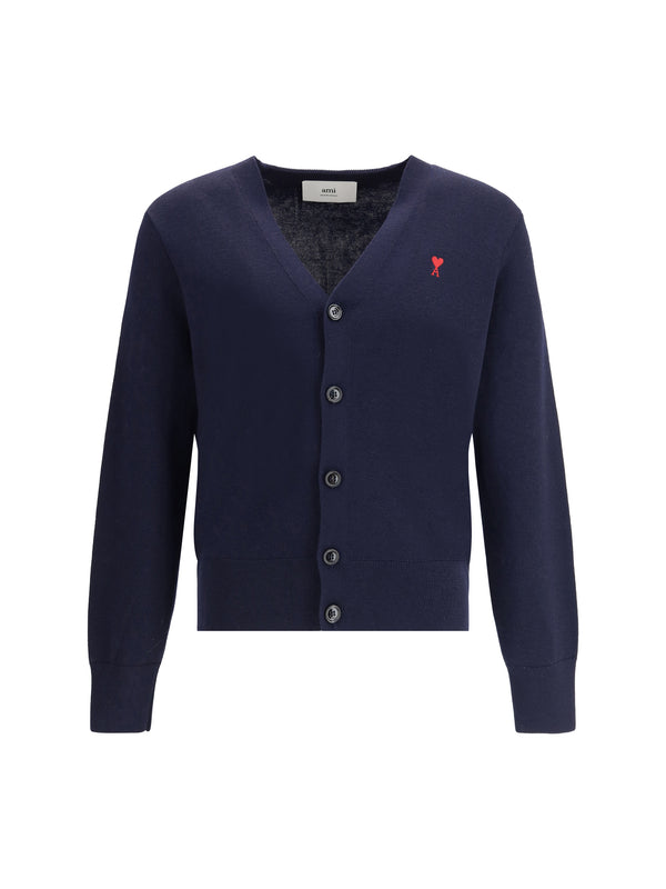 AMI Paris 100% wool Ovis Aries cardigan in navy