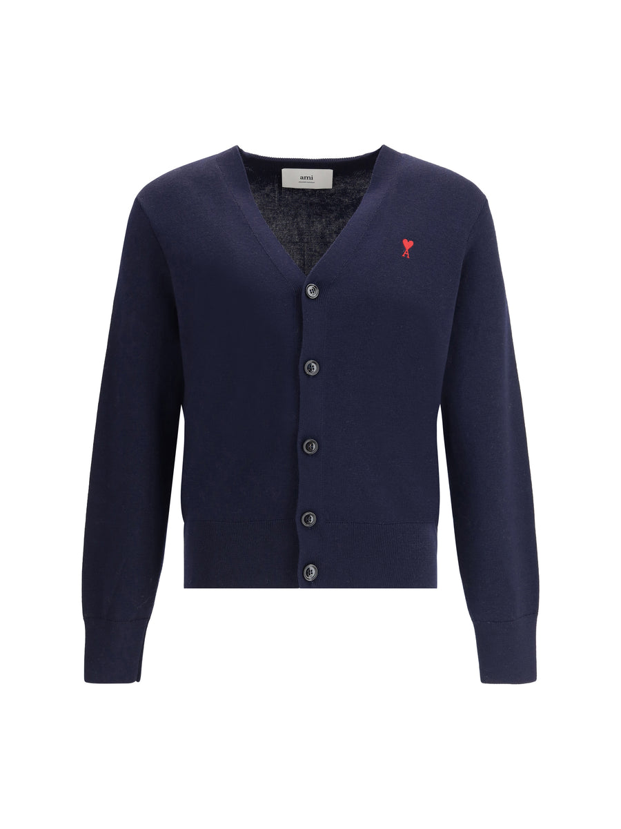 AMI Paris 100% wool Ovis Aries cardigan in navy