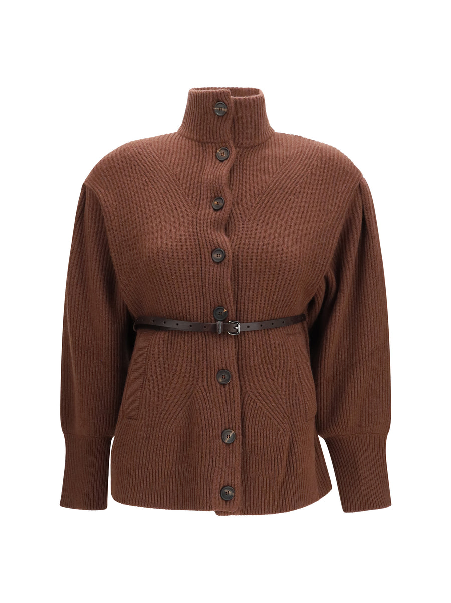 High Neck Cardigan With Belt Cioccolato