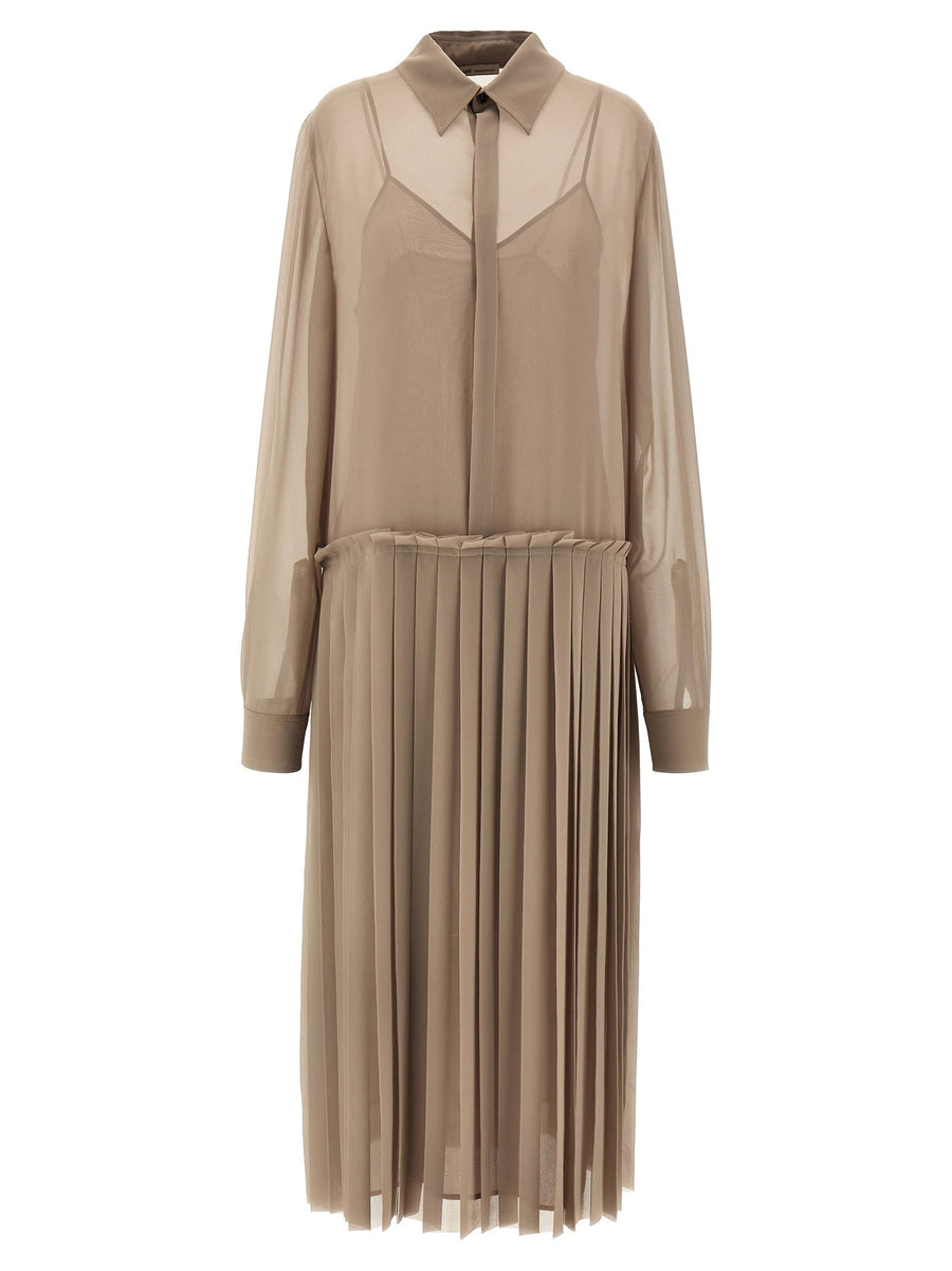 Ami Paris Pleated Shirt Dress — Taupe